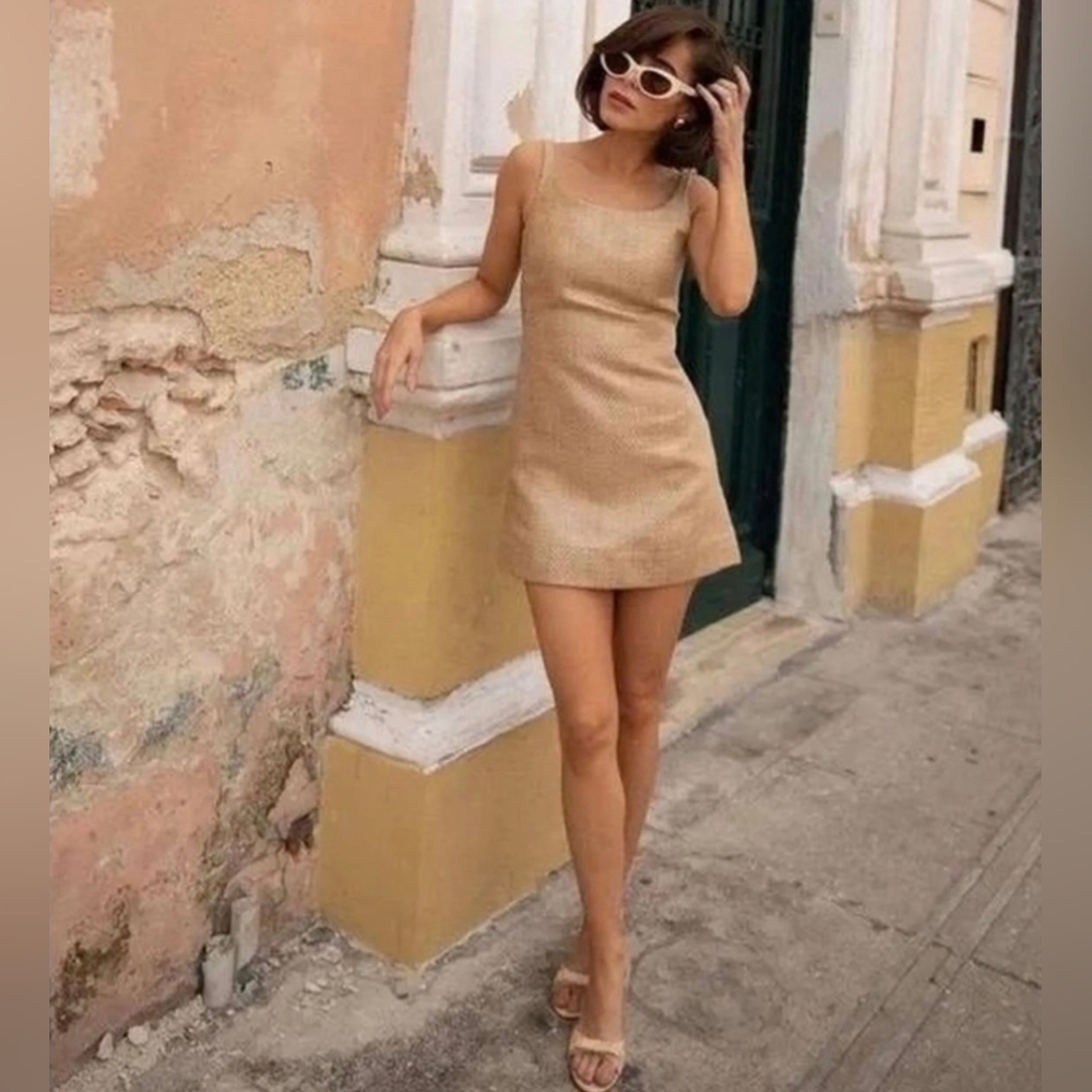 Antonio Melani X The Style Bungalow Tan Bungalow Raffia Mini Dress NEW